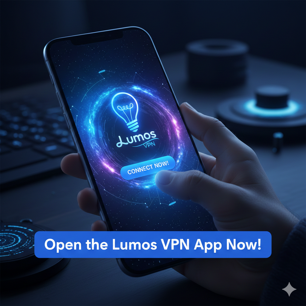 Lumos VPN App interface on a smartphone screen with connect